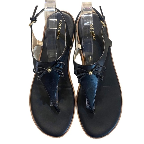 Cole Hahn T-strap leather thong sandals black size 10B - Picture 3 of 8